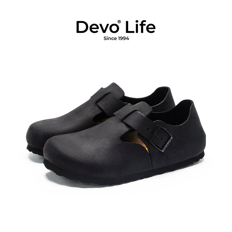 Devo Life软木鞋全包时尚休闲鞋包头复古真皮单鞋女博肯鞋66008