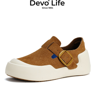 Devo Life的沃全包勃肯鞋女软木鞋厚底休闲鞋平底单鞋 24090W