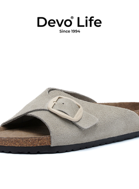 Devo Life软木拖鞋女休闲百搭防滑一字平底时尚凉拖勃肯鞋24076