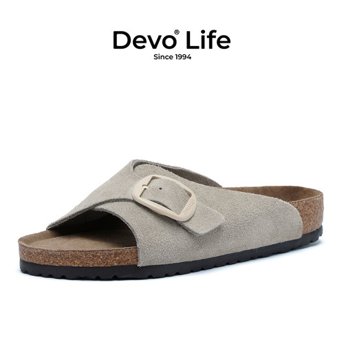 Devo Life软木拖鞋女休闲百搭防滑一字平底时尚凉拖勃肯鞋24076