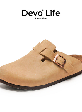 Devo Life软木拖鞋包头半包半拖透气复古休闲外穿拖鞋情侣鞋 3624