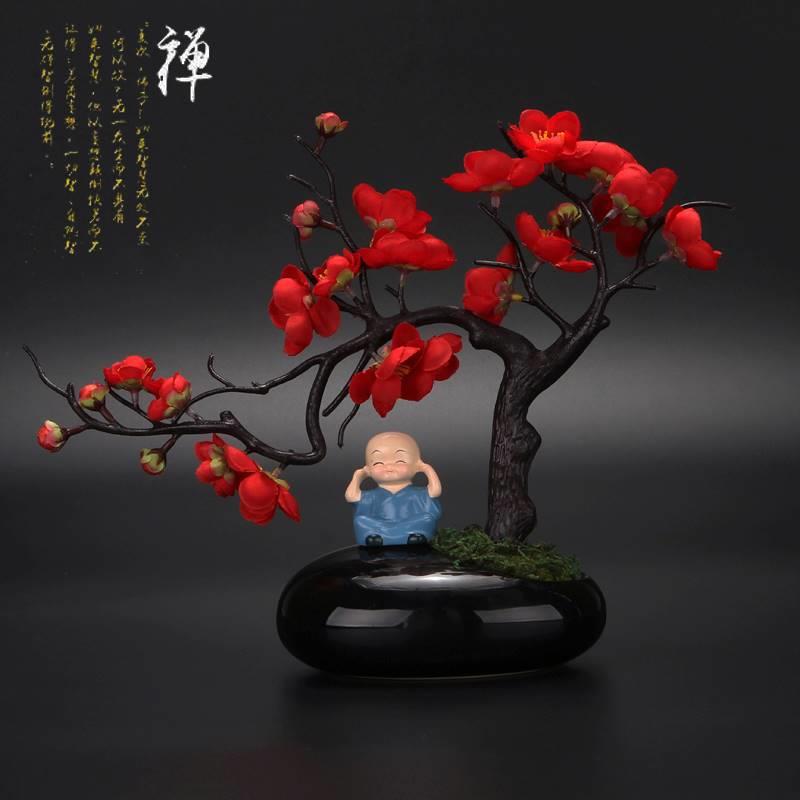 中式禅意梅花花艺摆件中国风客厅酒柜茶桌书房仿真花盆景腊梅装饰