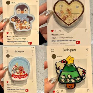 圣诞秋冬新款 小众摇摇乐气囊手机壳支架粘贴懒人支架伸缩卡通便携