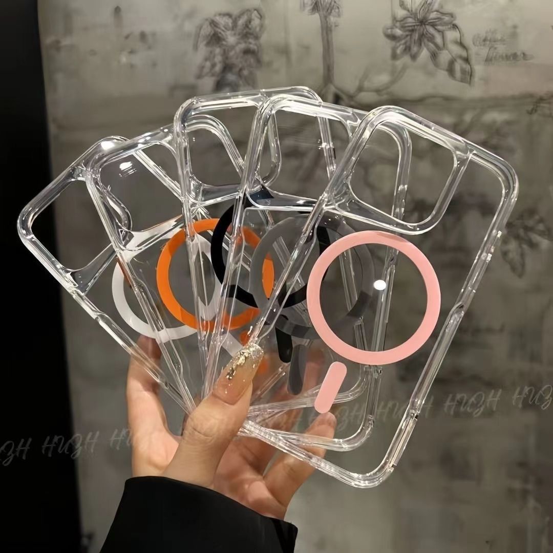 ins高颜值透明彩色磁吸手机壳适用于iPhone14promax透明13苹果1612强磁11