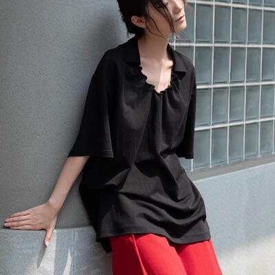 摺器ZHECHEE领口皱褶天丝棉T恤