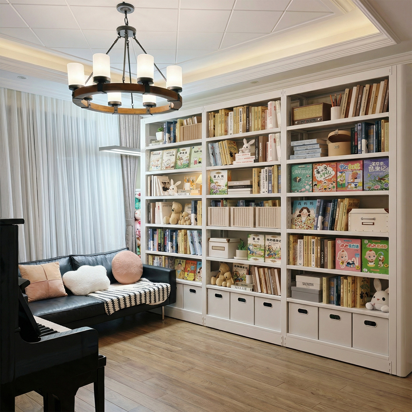 家用图书馆钢制书架落地置物架客厅一体靠墙铁艺儿童绘本架储物架