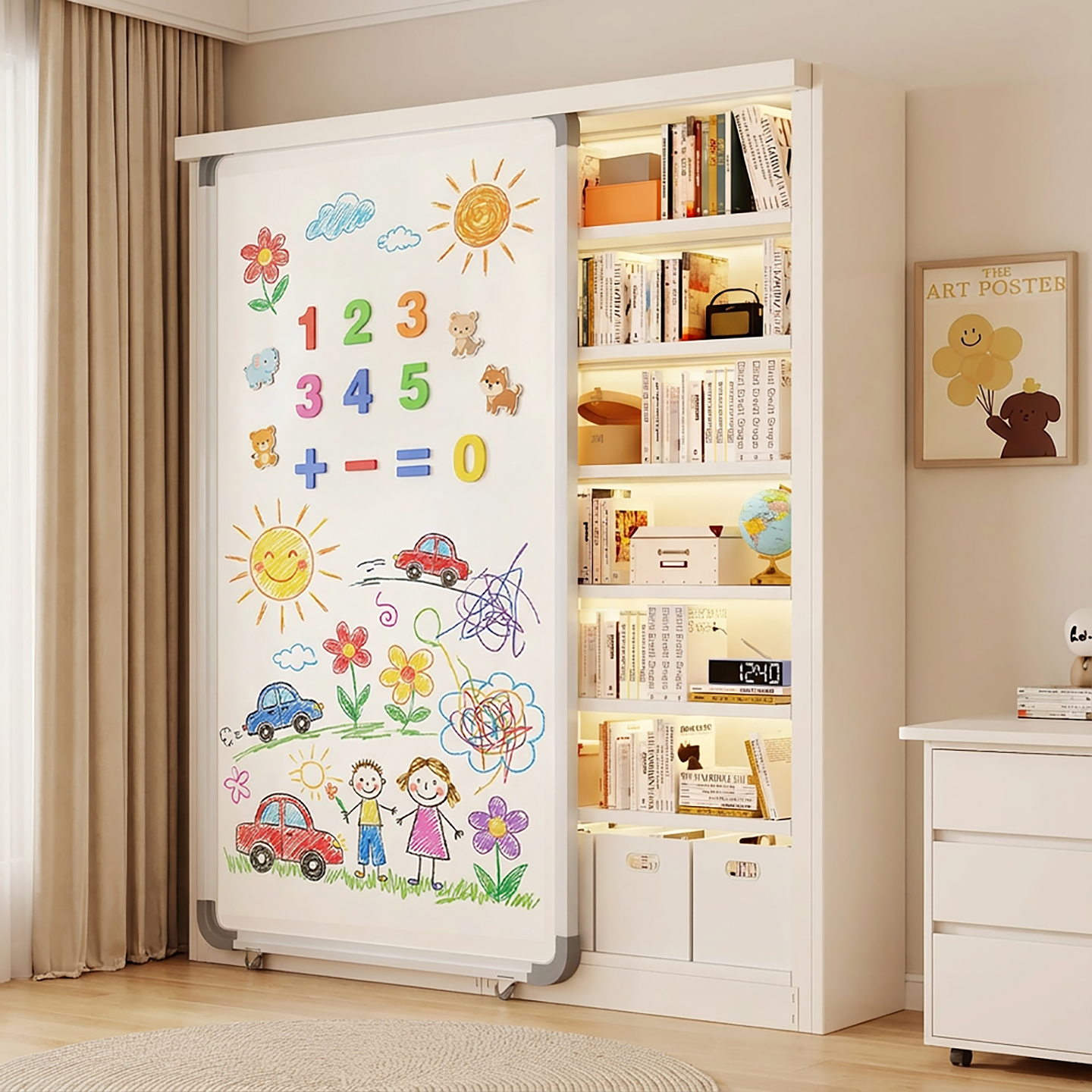 家用钢制书架带磁吸白板门客厅卧室图书馆书籍架多层组合儿童书柜,住宅家具,书架,淘宝优惠券,粉丝福利购,淘宝优惠卷