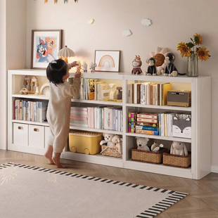 钢制书架图书馆铁艺客厅一体靠墙落地置物架儿童绘本架自然边书柜