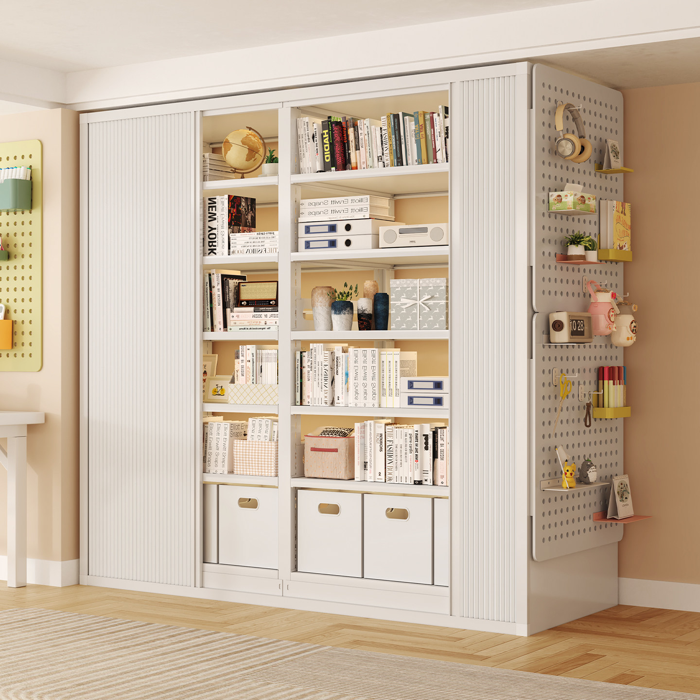 家用防尘门书架落地置物架推拉门儿童客厅阅读区布置绘本书柜钢制,住宅家具,书架,淘宝优惠券,粉丝福利购,淘宝优惠卷