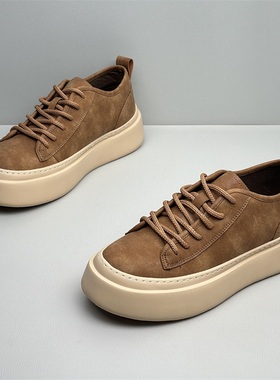 2025春季新款潮流韩版厚底增高休闲鞋复古小麦软底透气素面运动鞋