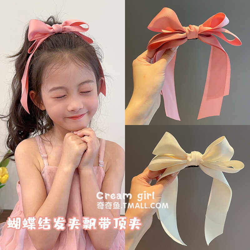 韩国缎带双层蝴蝶结飘带发夹甜美女孩高颅顶发卡公主头造型弹簧夹
