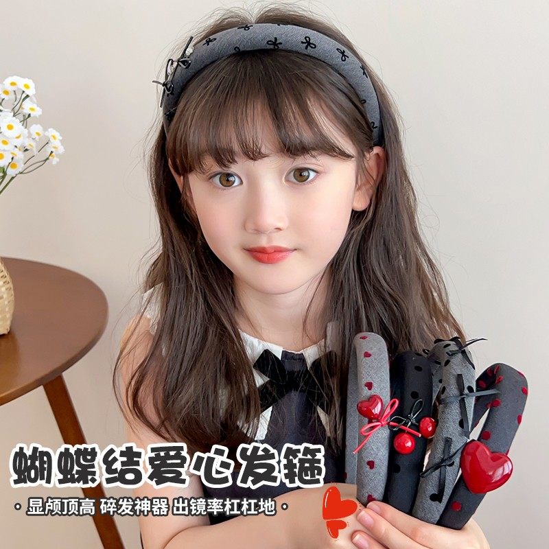 2024新款儿童灰色波点发箍蝴蝶结发饰女童刘海头箍女孩不勒头发卡