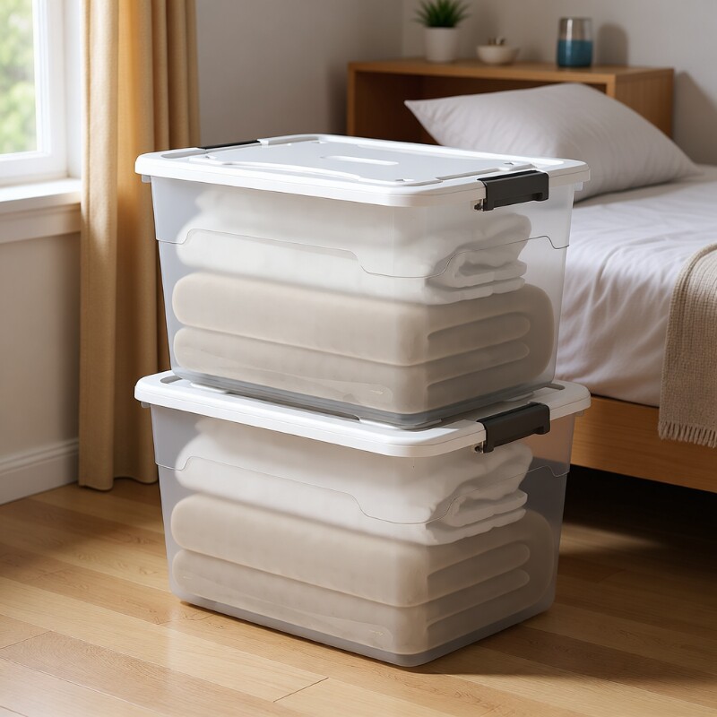 加厚透明塑料收纳箱特大号衣服玩具整理箱有盖储物箱子零食收纳盒