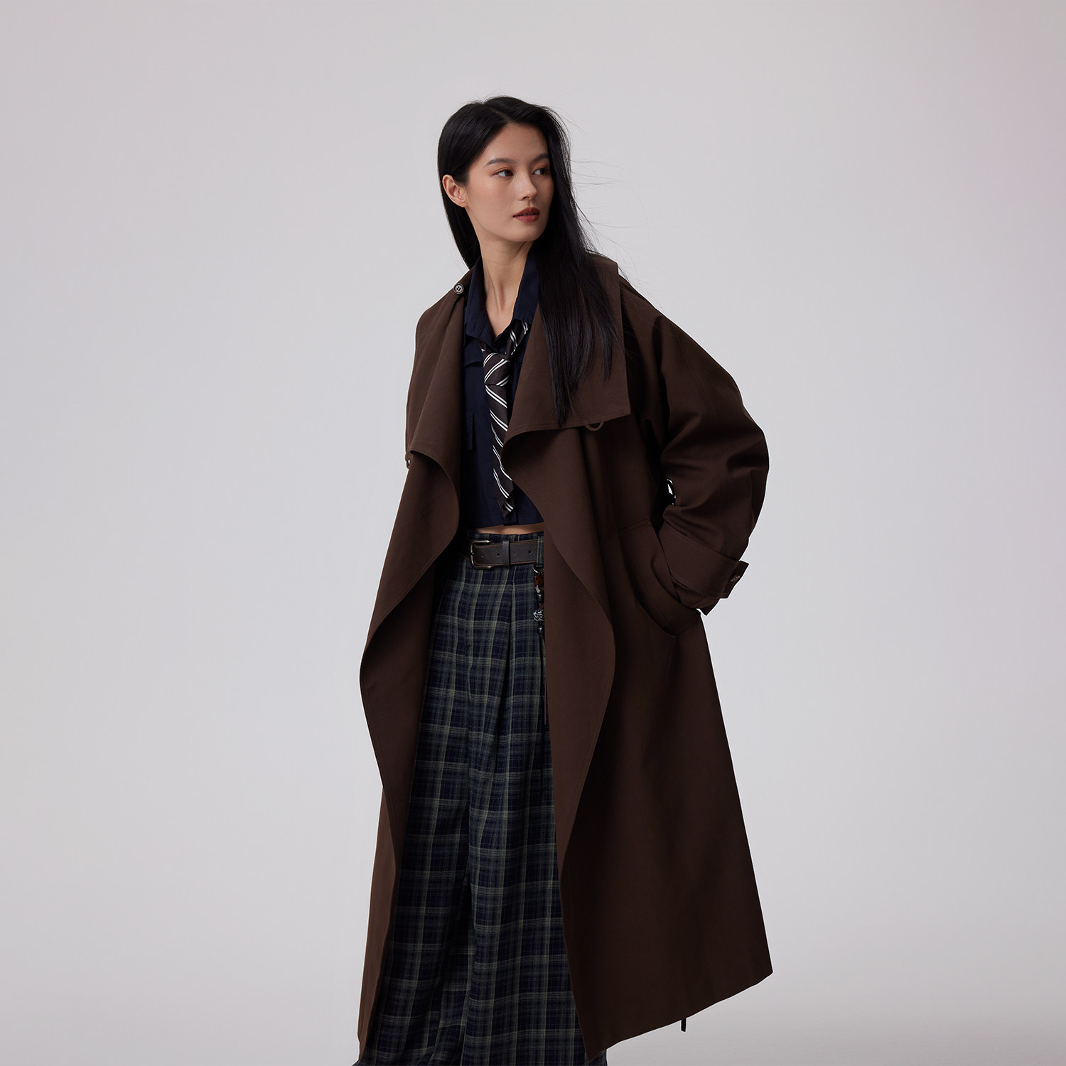 慵懒风老钱长款风衣女