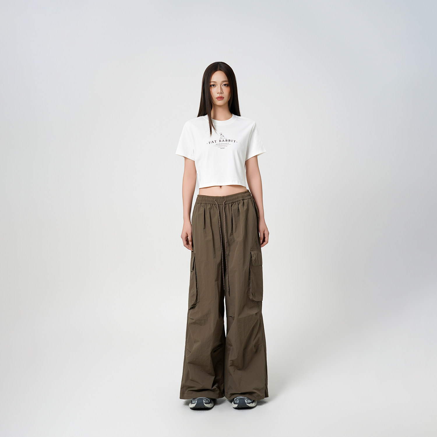 LOUZING白色正肩短款短袖t恤女2025夏季小狗印花高腰漏脐显瘦上衣