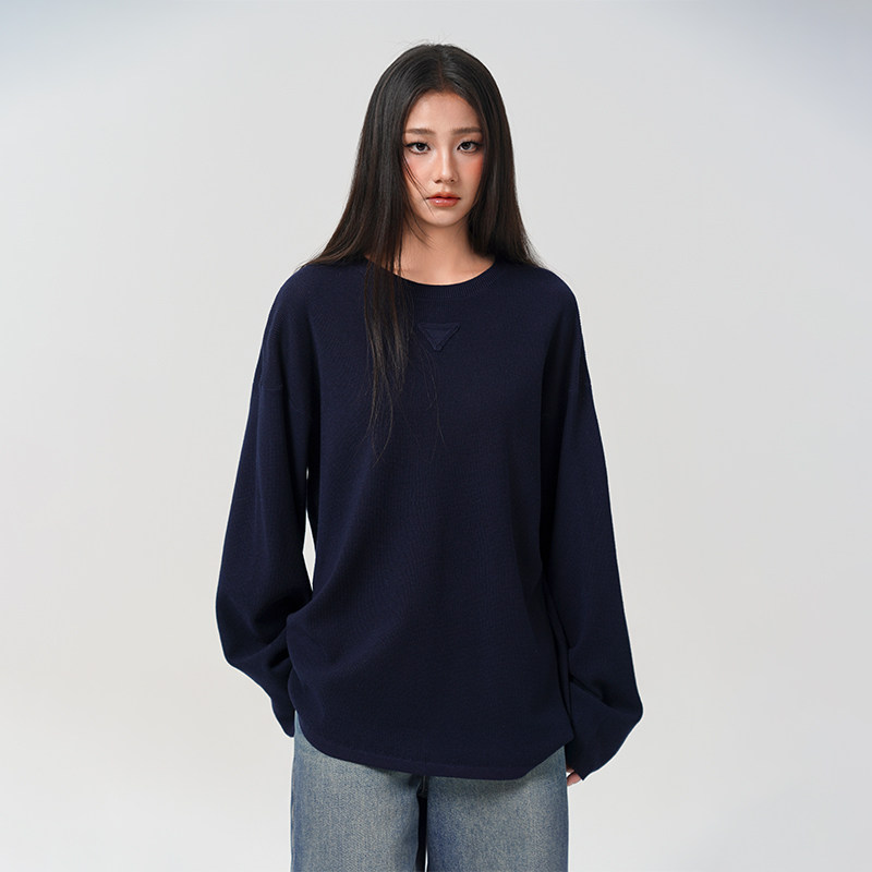 LOUZING韩系粉色打底毛衣女韩系圆领宽松可外穿内搭慵懒风针织衫