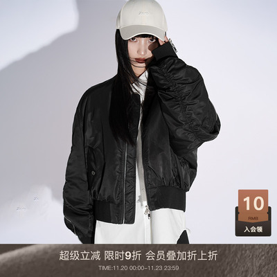 拉链设计短款棒球服LOUZING