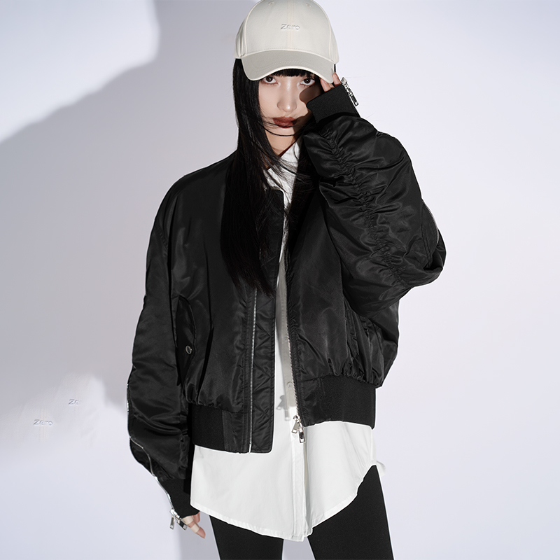 拉链设计短款棒球服LOUZING