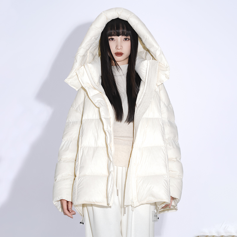 LOUZING连帽羽绒服女冬2025冬季新款A型泡芙高蓬松保暖加厚面包服