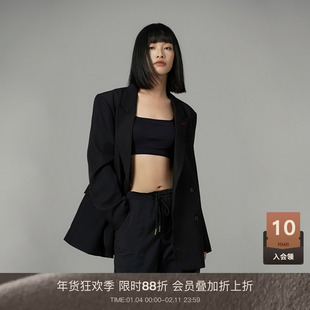 LOUZING黑色韩版西装外套女高级感小个子宽松慵懒风秋天休闲上衣