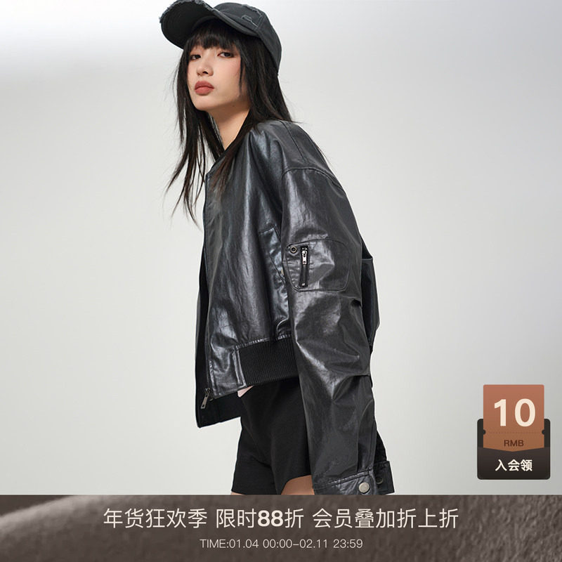 LOUZING2025开春褶皱女款小个子美式夹克棒球服新款薄款小众上衣