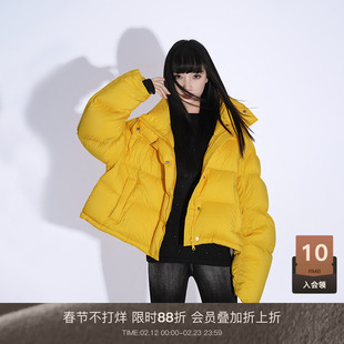 LOUZING姜黄色短款羽绒服女2025新款小个子90白鸭绒轻薄保暖外套