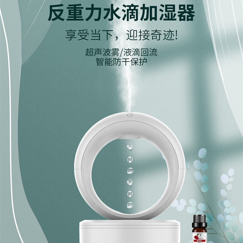 反重力水滴加湿器倒流科技感家用引力香薰流水办公室夜灯创意摆件-封面