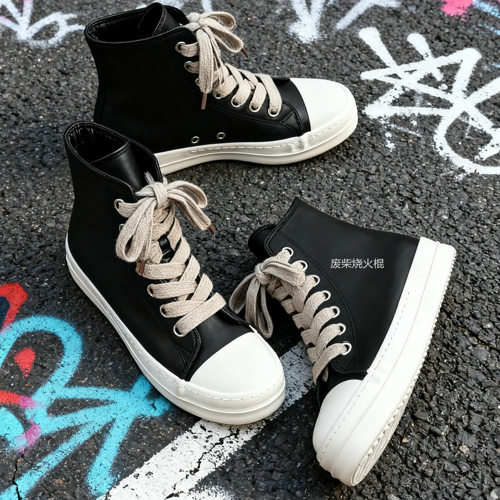 高帮男鞋RO风板鞋高级感时尚设计感个性厚底马丁靴美式皮面帆布鞋