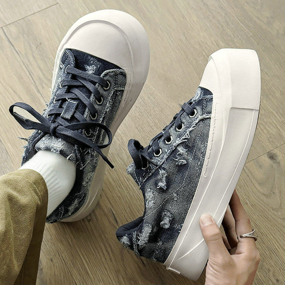 小众帆布鞋男鞋RO风大头德比鞋美式设计潮牌乞丐高街牛仔蓝色板鞋