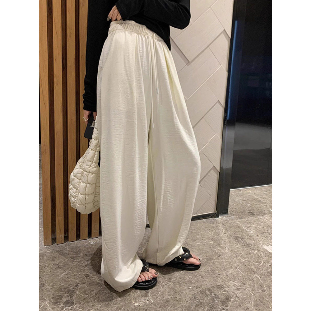 YOUMI 夏季薄款系带百搭裤高腰宽松显瘦垂感休闲直筒裤阔腿长裤子