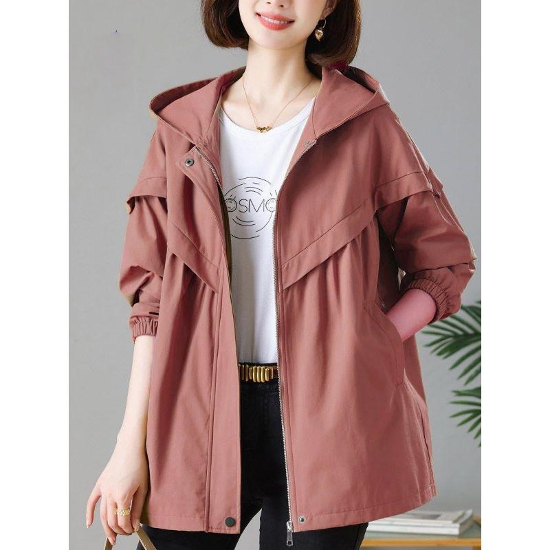 风衣外套女2025春秋新款韩版休闲百搭大码宽松连帽中长款夹克女装