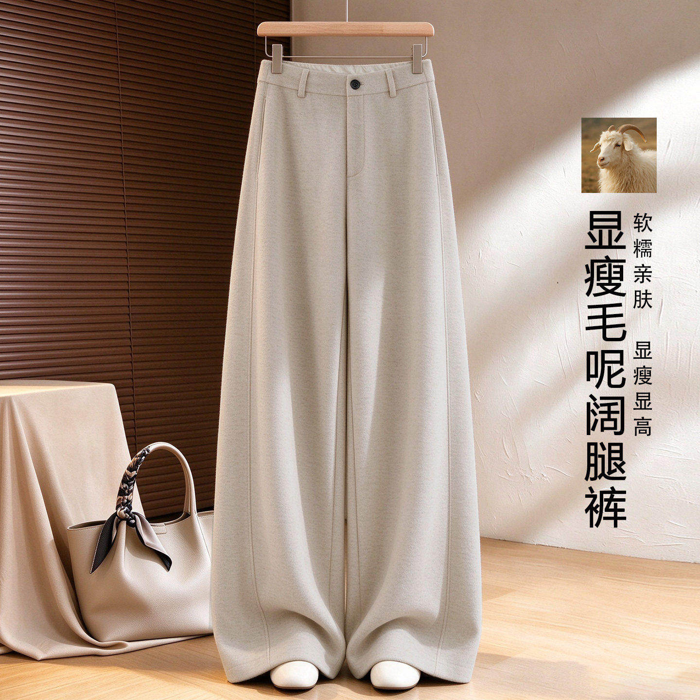 秋冬加绒加厚显瘦糯米阔腿裤
