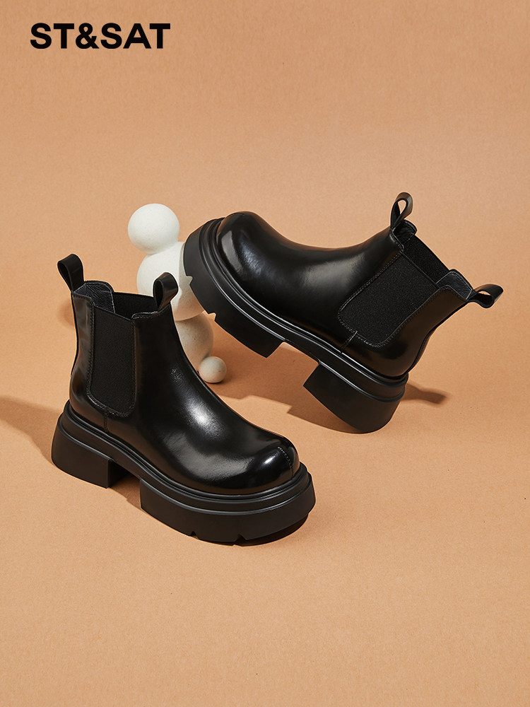 토요일 부츠 여성 신발  가죽 굴뚝 부츠 여성용 두꺼운 밑창 첼시 부츠 2024 여성용 마틴 가을 겨울 플러스 벨벳
