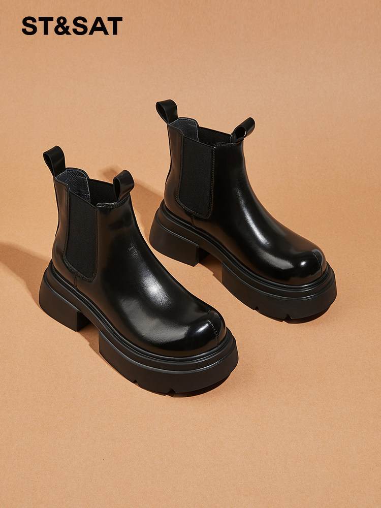 토요일 부츠 여성 신발  가죽 굴뚝 부츠 여성용 두꺼운 밑창 첼시 부츠 2024 여성용 마틴 가을 겨울 플러스 벨벳