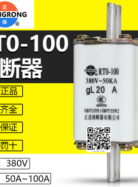正浩保险RT0-50 RT0-100 100A 80A 60A 50A 40A 20A 10A熔断器RTO
