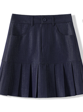 2026新款春牛仔百褶半身裙女高腰显瘦A字短裙小个子遮胯百搭裙子