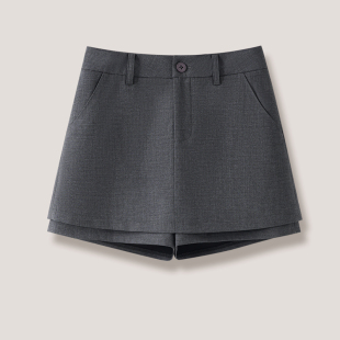 2026春夏外穿高腰气质百褶裙不规则休闲A字裤 女短裤 裙裤 灰色西装