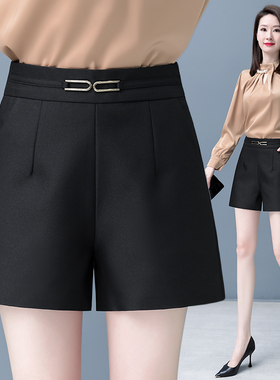 2026新款春季高腰西装短裤女黑色显瘦修身百搭金属扣装饰阔腿裤子