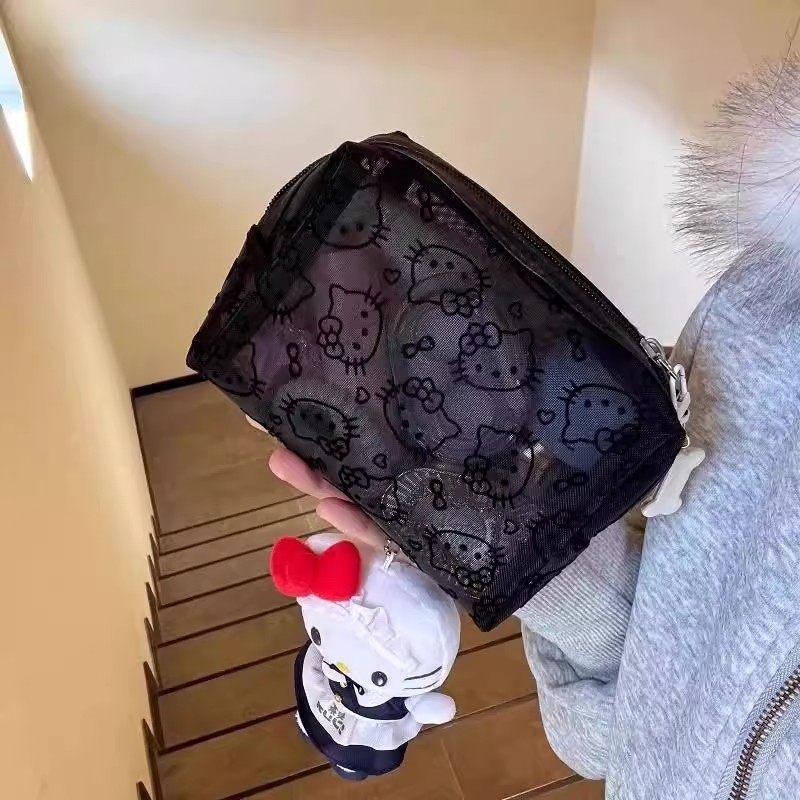 可爱kitty猫网纱化妆包透明手拿便携外出旅行收纳包随身简约包女,收纳整理,化妆包,淘宝优惠券,粉丝福利购,淘宝优惠卷