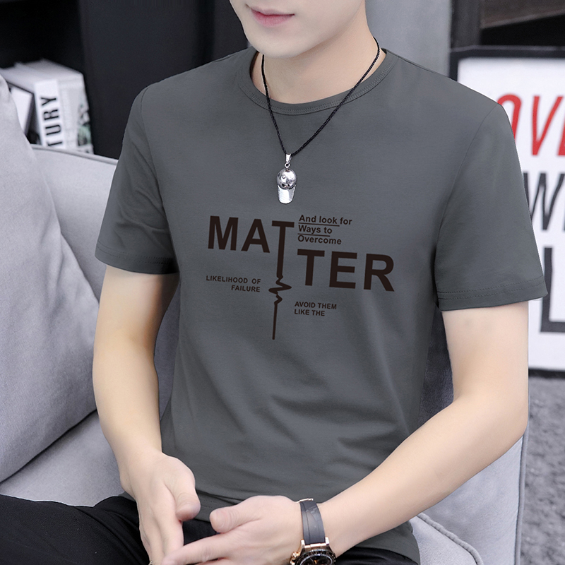 白色短袖T恤男士夏季潮流男装半截袖冰丝上衣字母印花纯棉体恤衫