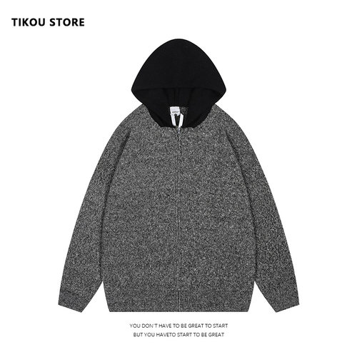 TIKOU 潮流美式开衫高街连帽外套毛衣针织衫情侣款上衣宽松小香风
