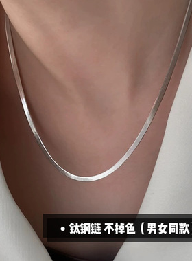 钛钢高级扁蛇骨链不掉色刀片链无吊坠项链女银色小众项链男锁骨链