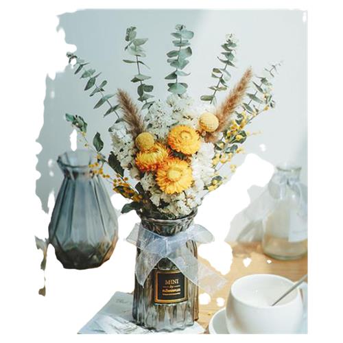 极速尤加利叶仿真玫瑰勿忘我干花花D束家居装饰桌面网红干花花束