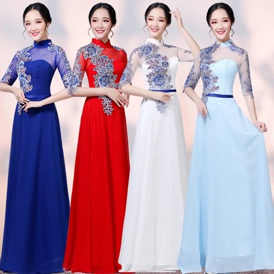 大合唱团演出服成人女q新款指挥礼服团体长款中国风服装中老年长