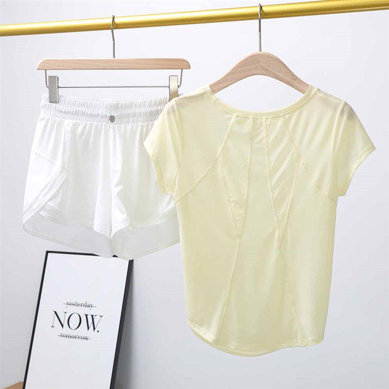 新品运动套装女宽松显瘦夏季网纱速干透气健身衣T跑步瑜伽服上衣