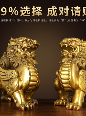 极速铜貔貅摆件一对黄铜貔恘皮丘家E用店铺办公室客厅大号貔犰开
