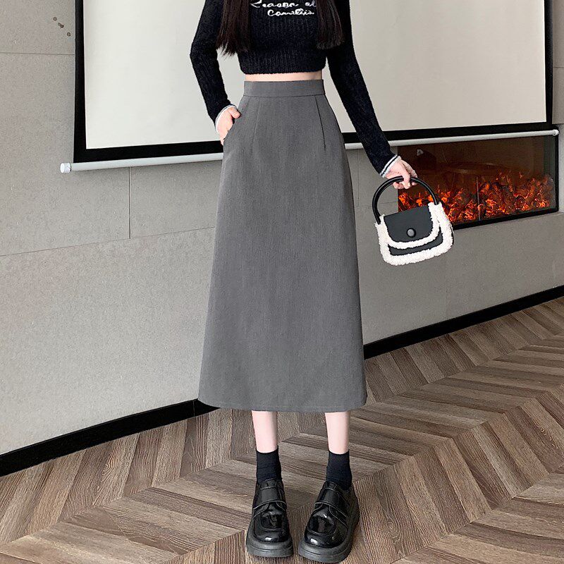 新品黑色包臀裙女2025新款气质垂感高腰开叉半裙S直筒西装半身裙