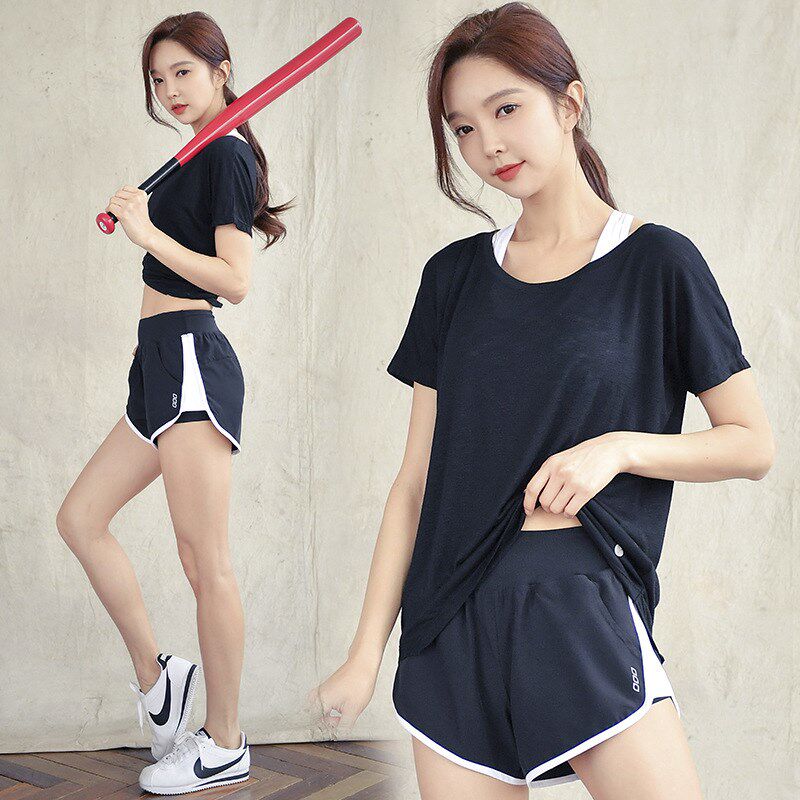 新品2025新款瑜伽服女专v业运动健身房跑步运动套装短裤三件套速