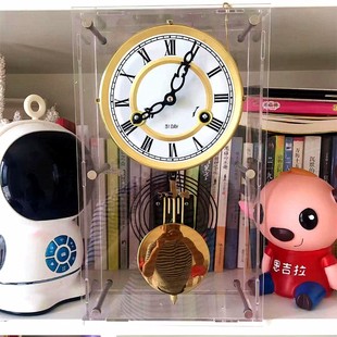 极速日式机械敲点报时座钟客厅家用时钟桌面老式台式钟.表摆钟摆