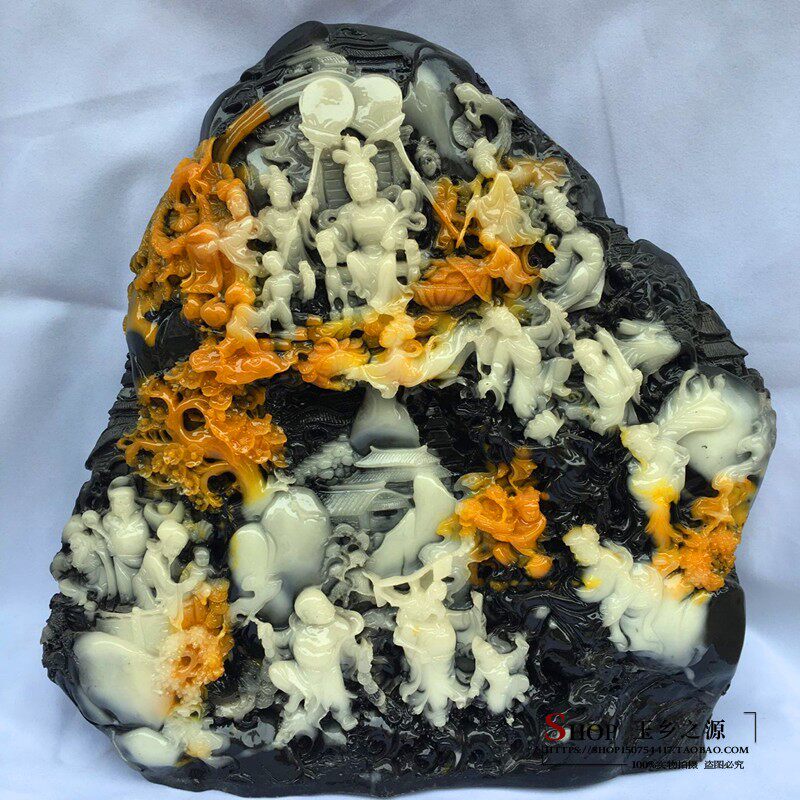 新品高仿寿山石山水蟠桃r盛会观赏摆件家居客厅玄关酒柜工艺品礼